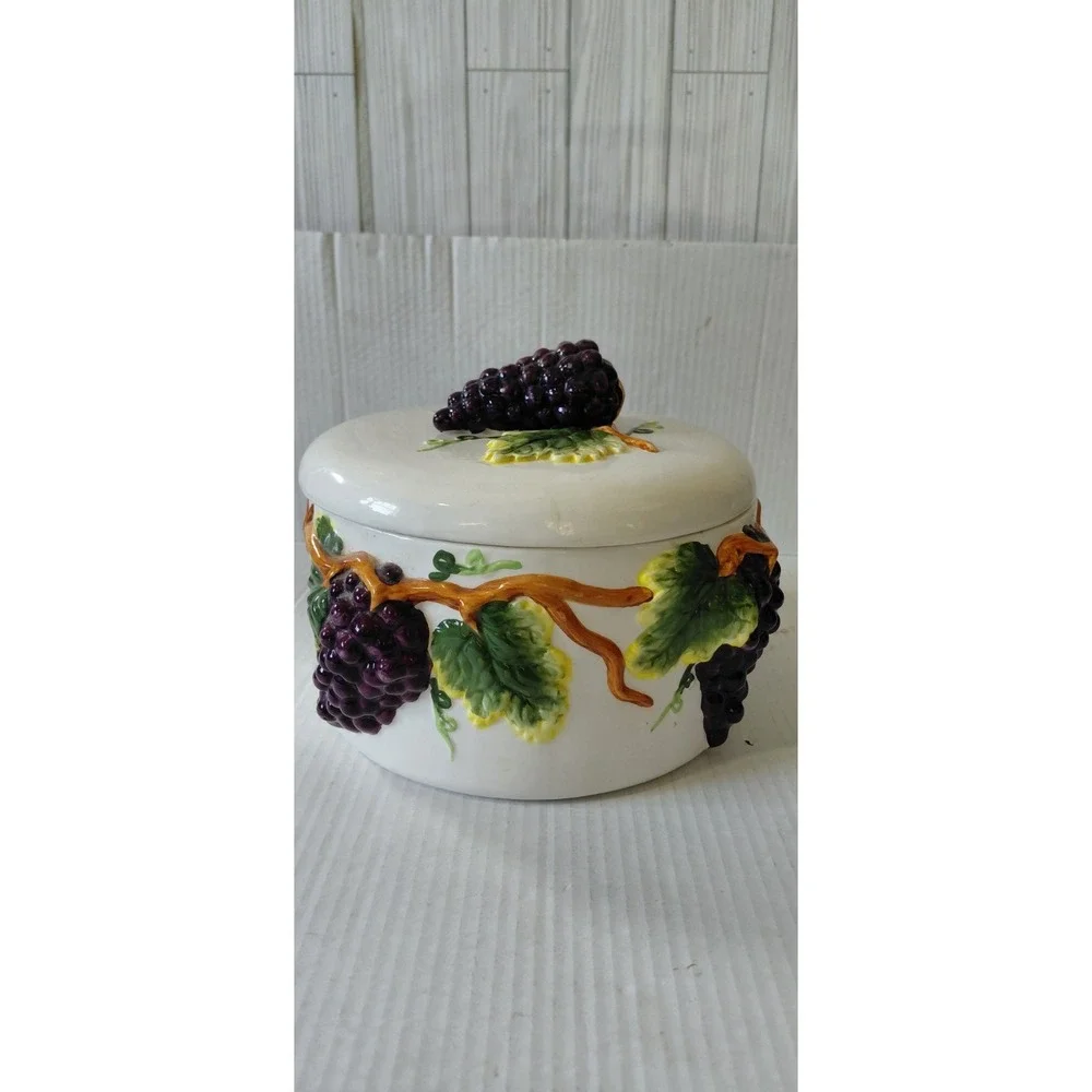 Vintage Retro KMC Tuscany Grapes kitchen collection ceramic Canister Cottagecore